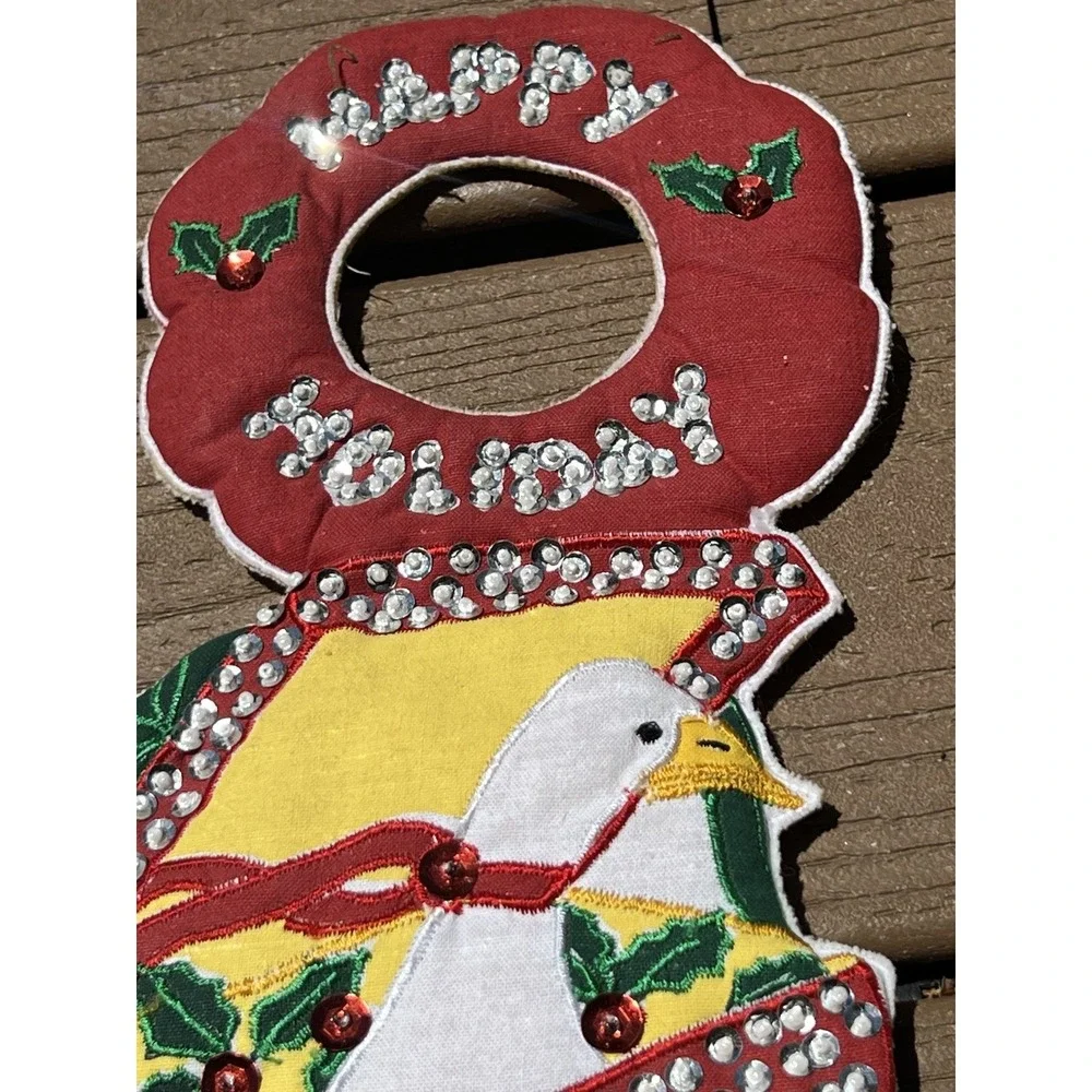 Christmas Holiday Door Knob Hanger Cloth Fabric‎ Goose Sequins Handmade Retro